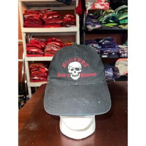 Vintage Hooters Hat Cooks Couture Black Skull Skeleton Cap Headwear OS